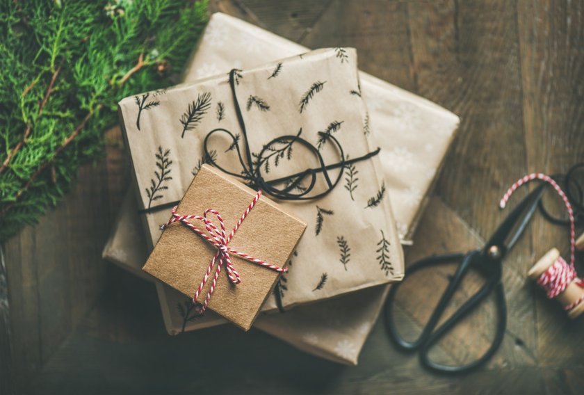 Eco-friendly gifts wrapped in eco-packaging