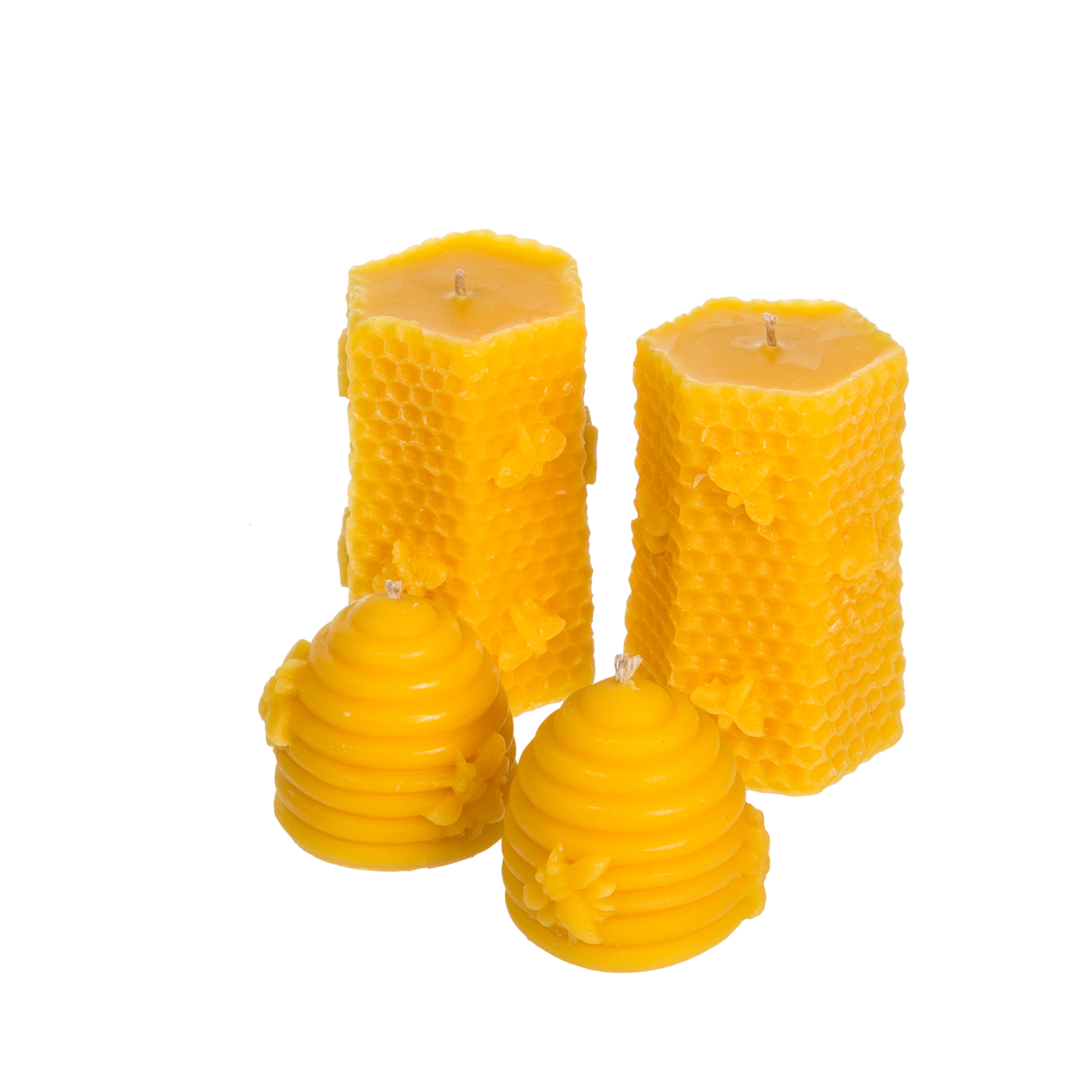 Set of honey scented candles: 2 hives and 2 honeycombs