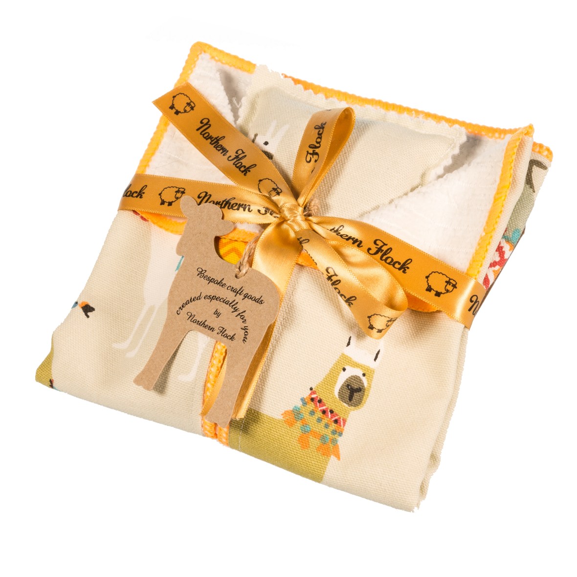 Handmade dish cloth and sponge set with Lamas